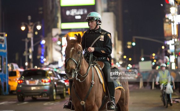 A horse mounted policeman in