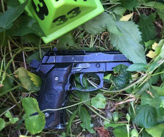 A replica of a gun was recovered from the suspect as well as the money he took, police said. They believe the suspect was using the fake .45-caliber semi-automatic replica during their exchange.