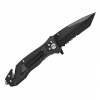 Triple Threat Police Knife with spring loaded blade, seat belt cutter and endpoint glass breaker