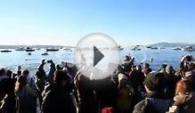 Royal Canadian Mounted Police Patrolling Beach Stock Video